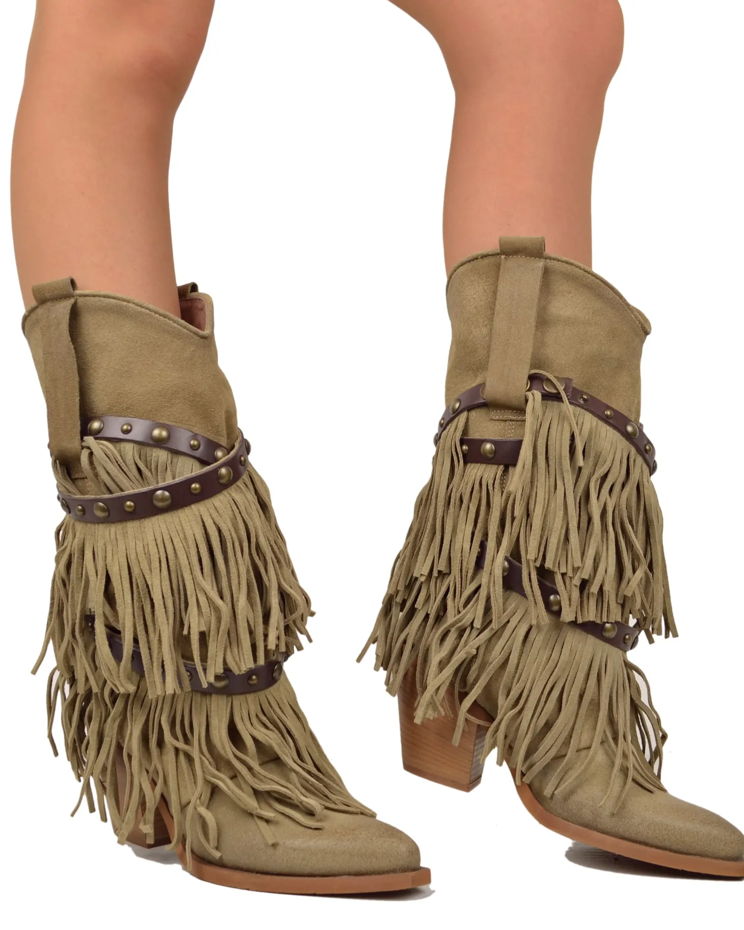 Suede Leather Fringed Cowboy Boots – Wild West Style