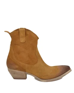Suede Leather Texan Boots – Cognac, 5 cm Heel & Zip