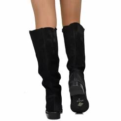 Suede Riding Boots with Low Heel and Tall Shaft – Black