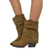 Suede Studded Ankle Texan Boots with Gaiter Made in Italy Taupe