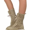 Summer Lace-Up Boots 10 Eyelets Biker Boots Suede Diamond-Perforated B