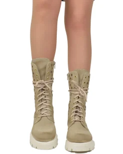 Summer Lace-Up Boots 10 Eyelets Biker Boots Suede Diamond-Perforated B