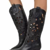 Summer Western Boots with Floral Cutouts, 7 cm Heel, Genuine Leather B