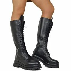 Super High Lace-Up Amphibians with Back Zip GENUINE LEATHER 17 Eyelets