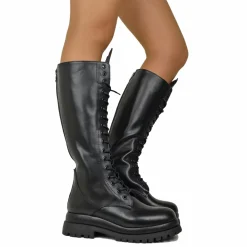 Super High Lace-Up Amphibians with Back Zip GENUINE LEATHER 17 Eyelets