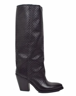 Tall Perforated Cowboy Boots – Summer Edition, Genuine Leather, Leathe