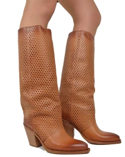 Tall Perforated Cowboy Boots – Summer Edition, Genuine Leather, Leathe