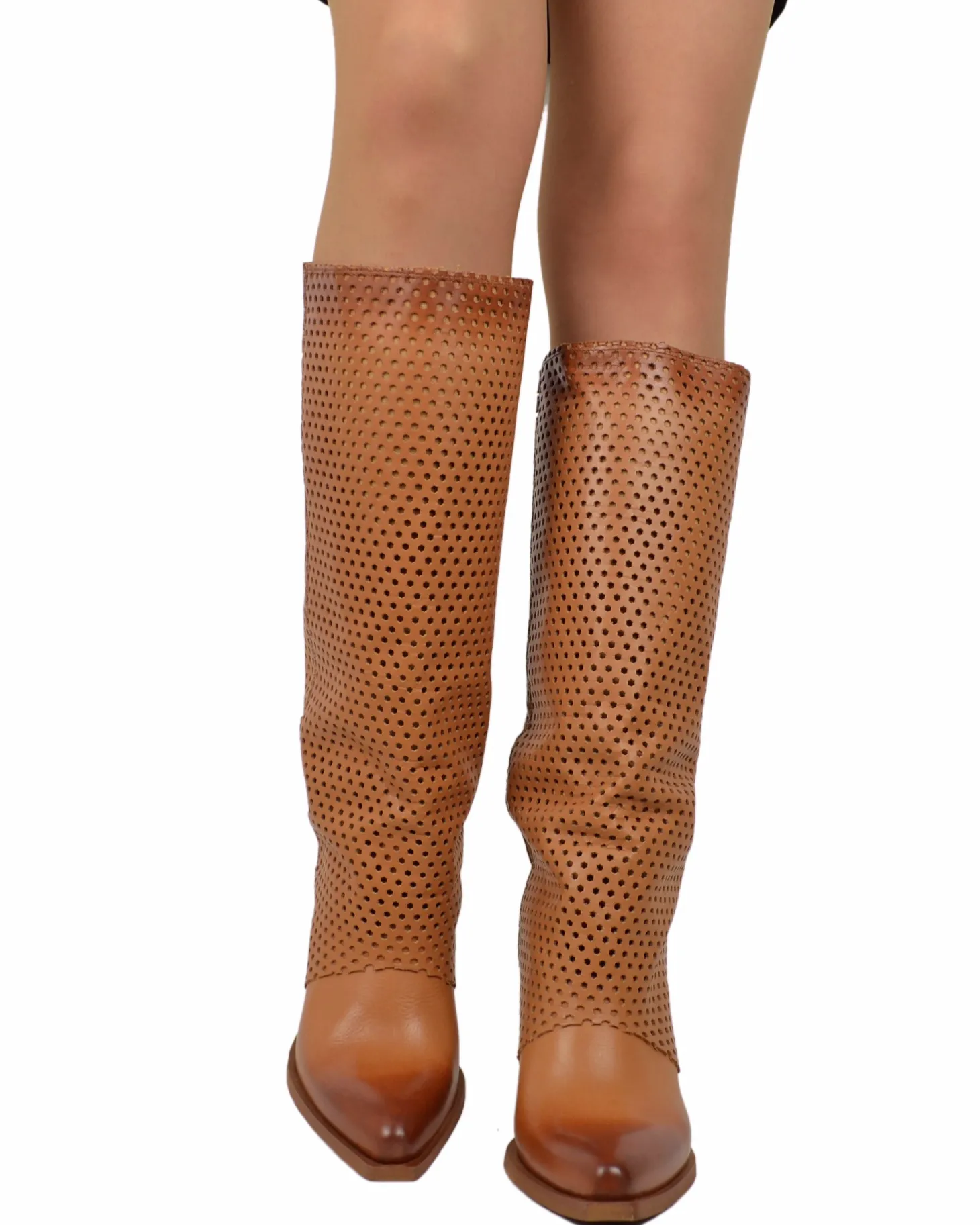 Tall Perforated Cowboy Boots – Summer Edition, Genuine Leather, Leathe