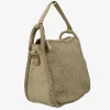 Taupe Square Hand Woven Bag Real Nappa Leather with Shoulder Strap