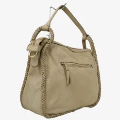 Taupe Square Hand Woven Bag Real Nappa Leather with Shoulder Strap
