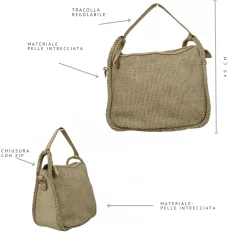 Taupe Square Hand Woven Bag Real Nappa Leather with Shoulder Strap