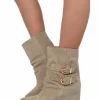 Taupe Suede Ankle Boots with Wedge Heel and Pointed Toe, 7 cm