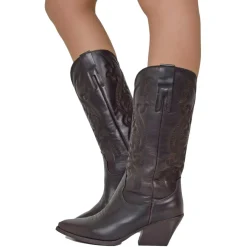 Texan Boots Bordeaux Red Warm Embroidered Domed Shaft Genuine Leather