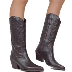 Texan Boots Bordeaux Red Warm Embroidered Domed Shaft Genuine Leather