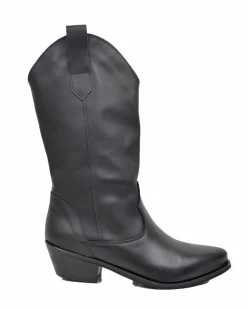 Texani total Black Lisci Tacco Basso 4 cm Classici Neri Vera Pelle Mad