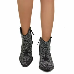 Texanini Tempestati di Strass con Stella Zip Laterale Neri