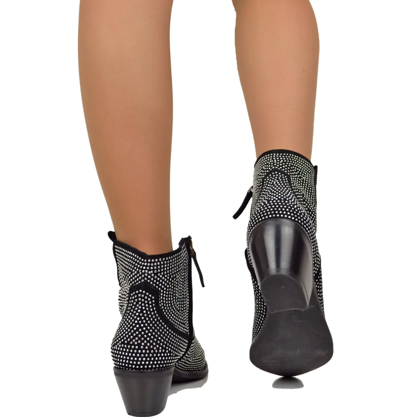 Texanini Tempestati di Strass con Stella Zip Laterale Neri