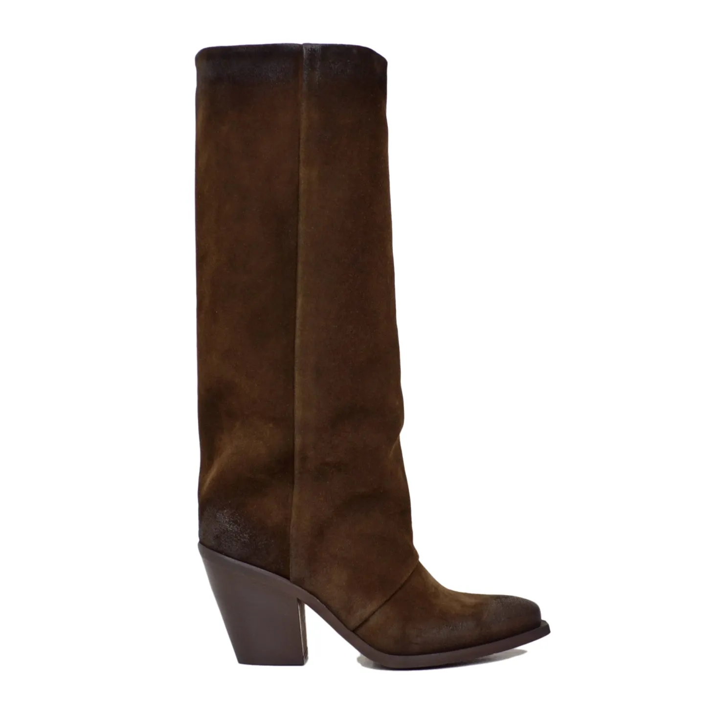 Texans High with Gaiter Suede Leather High Heel Brown