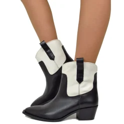Two-Tone Cowboy Boots Black and Off-White, Ankle Boots
