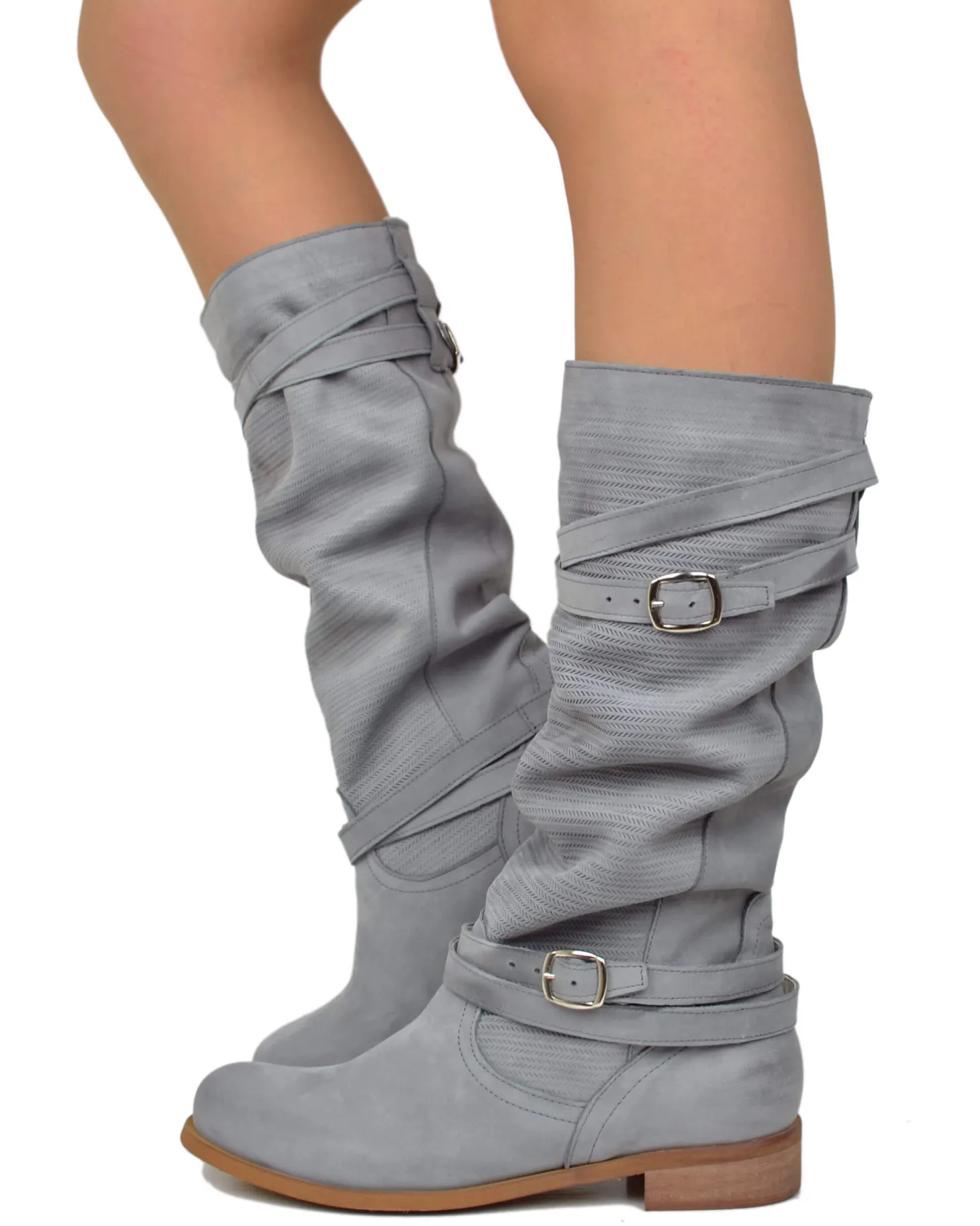 Vintage Grey Nubuck Leather Boots – Made in Italy