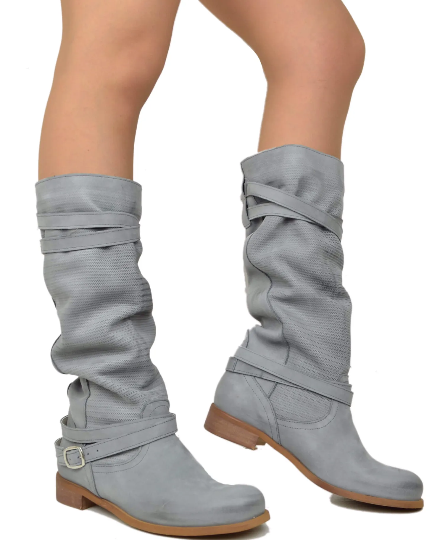 Vintage Grey Nubuck Leather Boots – Made in Italy