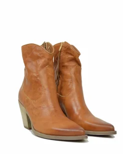 Vintage Leather Summer Ankle Boots – 9 cm Heel, Lightweight, Cognac