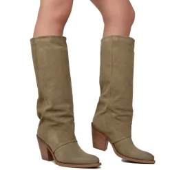 Western Ankle Boots for Women Suede in Dove Grey with Leather Heel