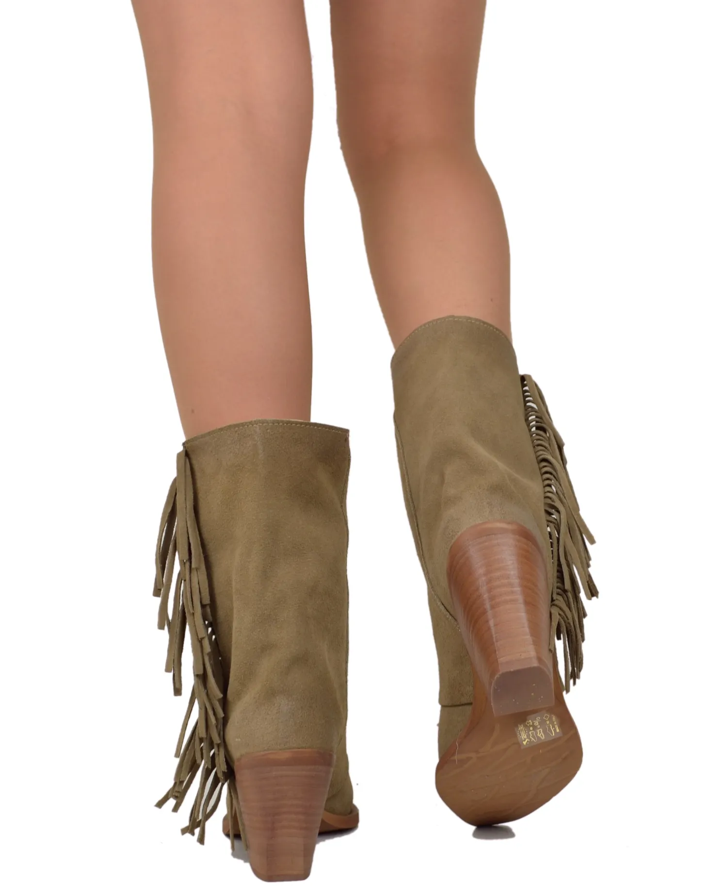 Western Boots with Fringes Suede High Heel 9 cm Taupe