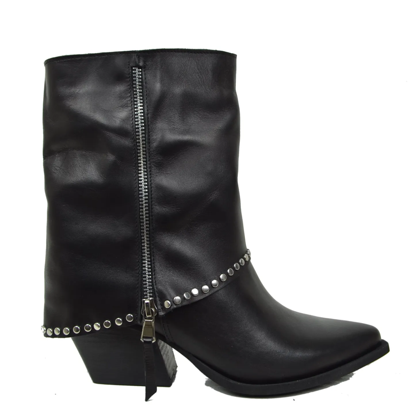 Western Boots with Studded Gaiter, Ankle Zip, Genuine Leather, Handcra