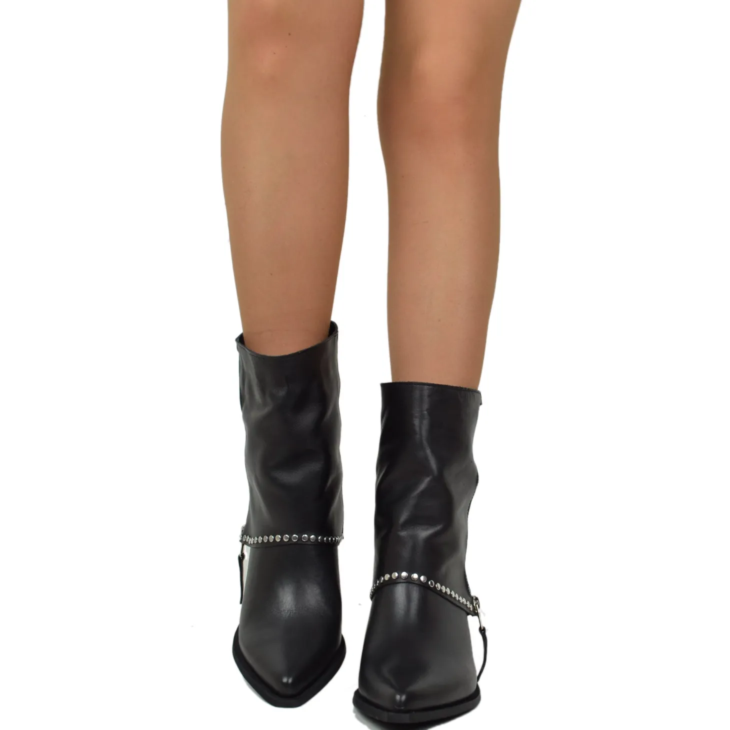 Western Boots with Studded Gaiter, Ankle Zip, Genuine Leather, Handcra