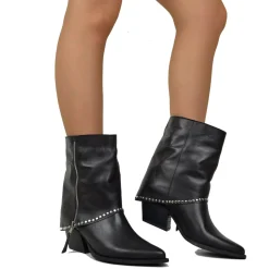 Western Boots with Studded Gaiter, Ankle Zip, Genuine Leather, Handcra