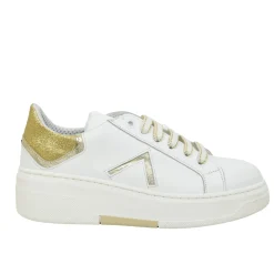White Sneakers Golden Details Genuine Leather Round Toe Divine Follie