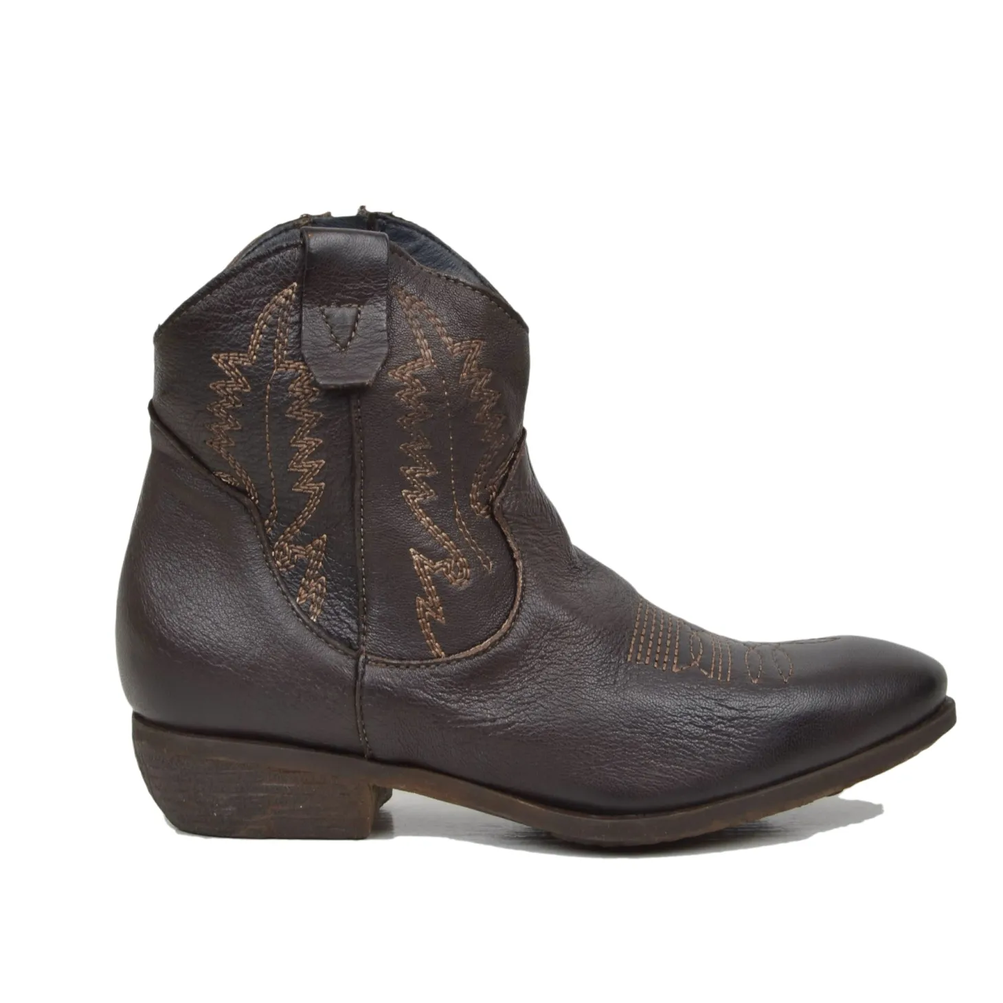 Women's Cowboy Boots with Zip in Vintage Brown Leather