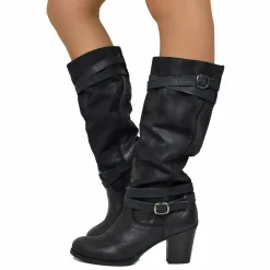 Women's Mid Heel Boots in Black Nubuck Leather