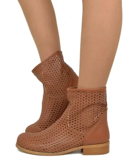 Women's Perforated Ankle Boots in Leather Made in Italy Leather