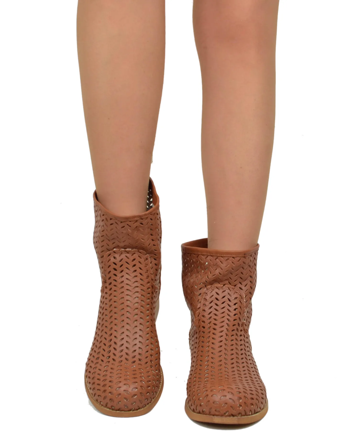 Women's Perforated Ankle Boots in Leather Made in Italy Leather