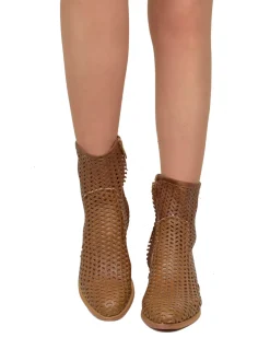 Women's Perforated Leather Ankle Boots with Mid Heel and Zip – Made in