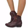 Women's Texan Ankle Boots in Burgundy Leather with Used Effect