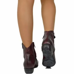 Women's Texan Ankle Boots in Burgundy Leather with Used Effect