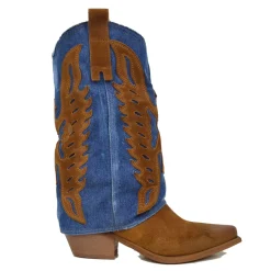 Women's Western Boots with Denim Gaiter and Suede Leather