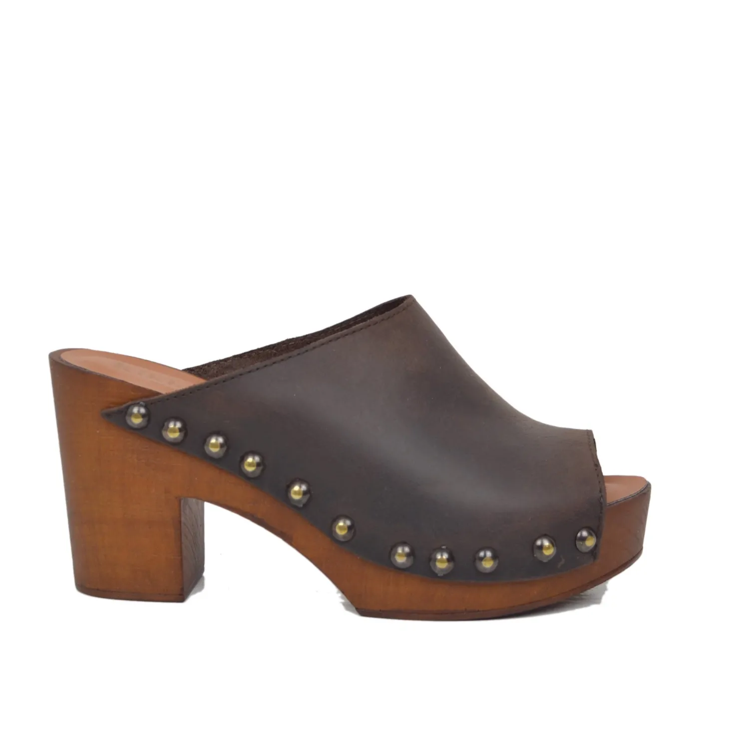Zoccolo Donna color Caffè Pelle Ingrassata Suola Imbottita Morbida
