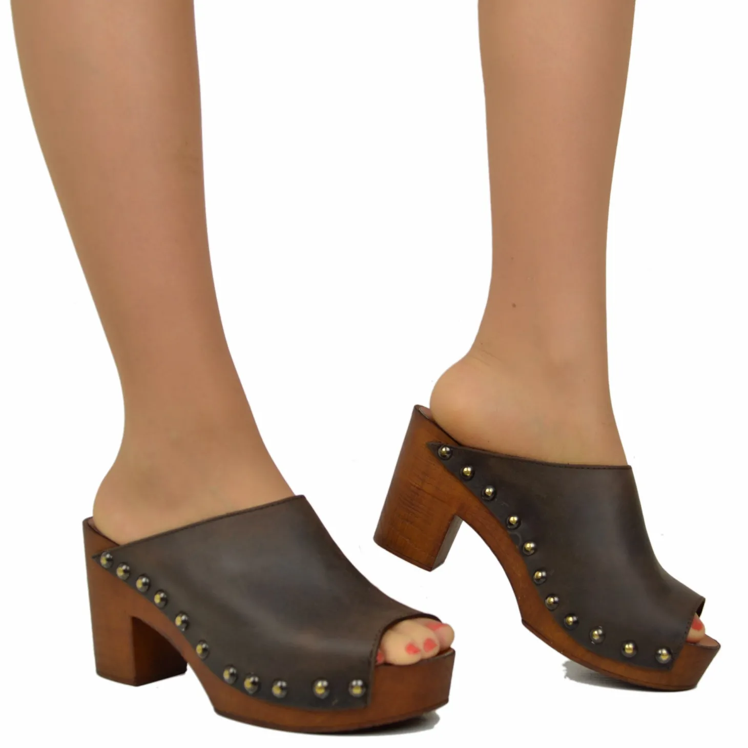 Zoccolo Donna color Caffè Pelle Ingrassata Suola Imbottita Morbida