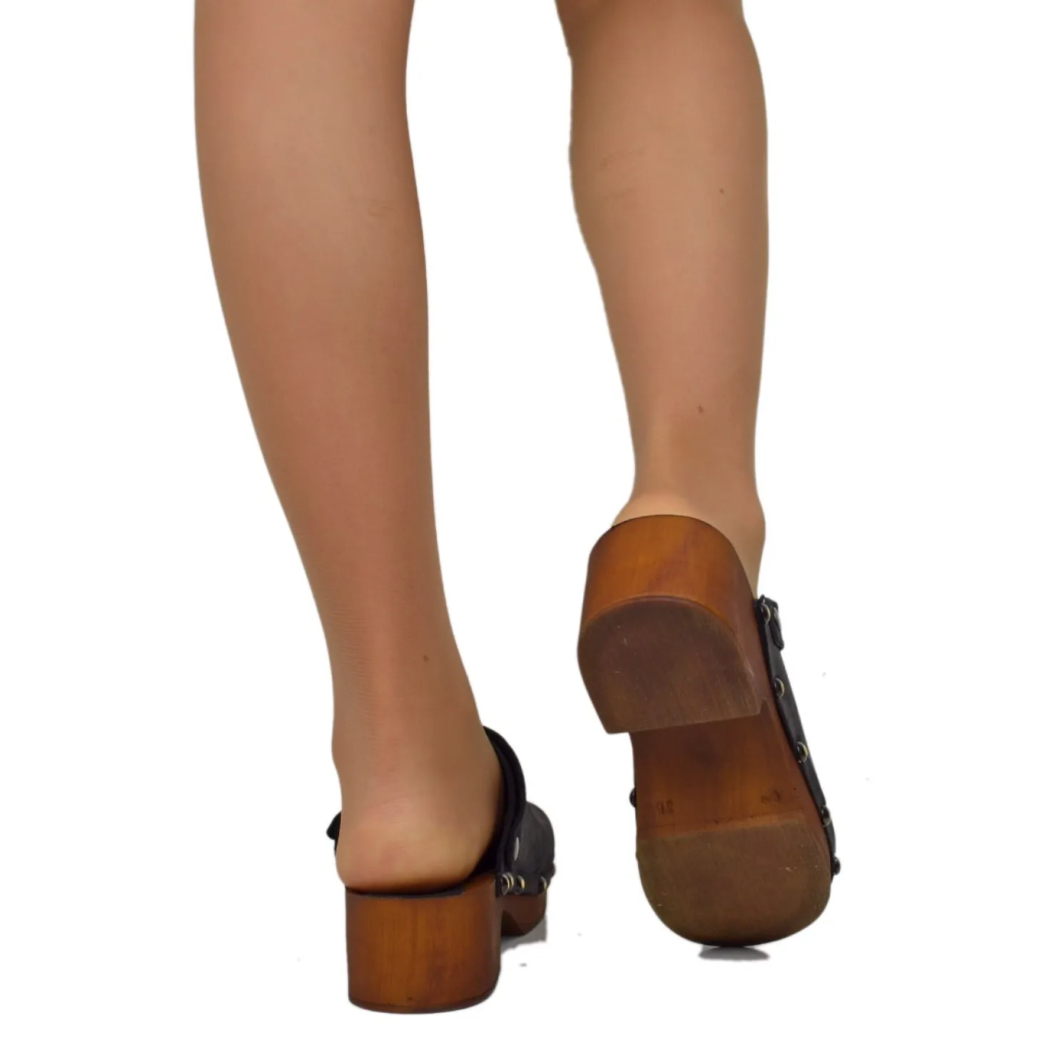Zoccolo Donna in Pelle Ingrassata Neri Made in Italy